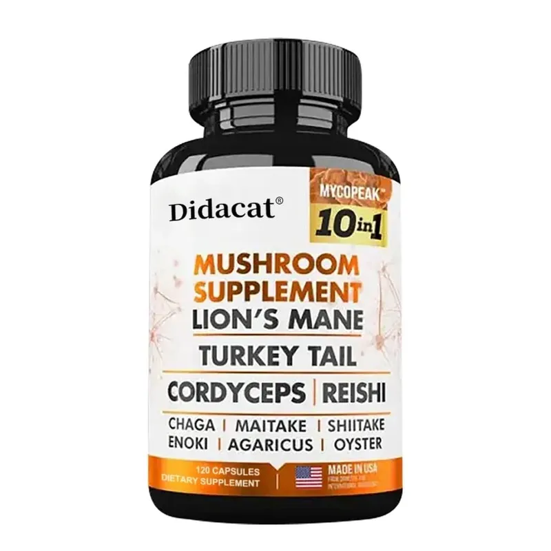 Didacat 10x Capsule Complesse di Funghi con Criniera di Leone Chaga Integratore Nootropico per il Cervello per la Memoria e l'Immunità