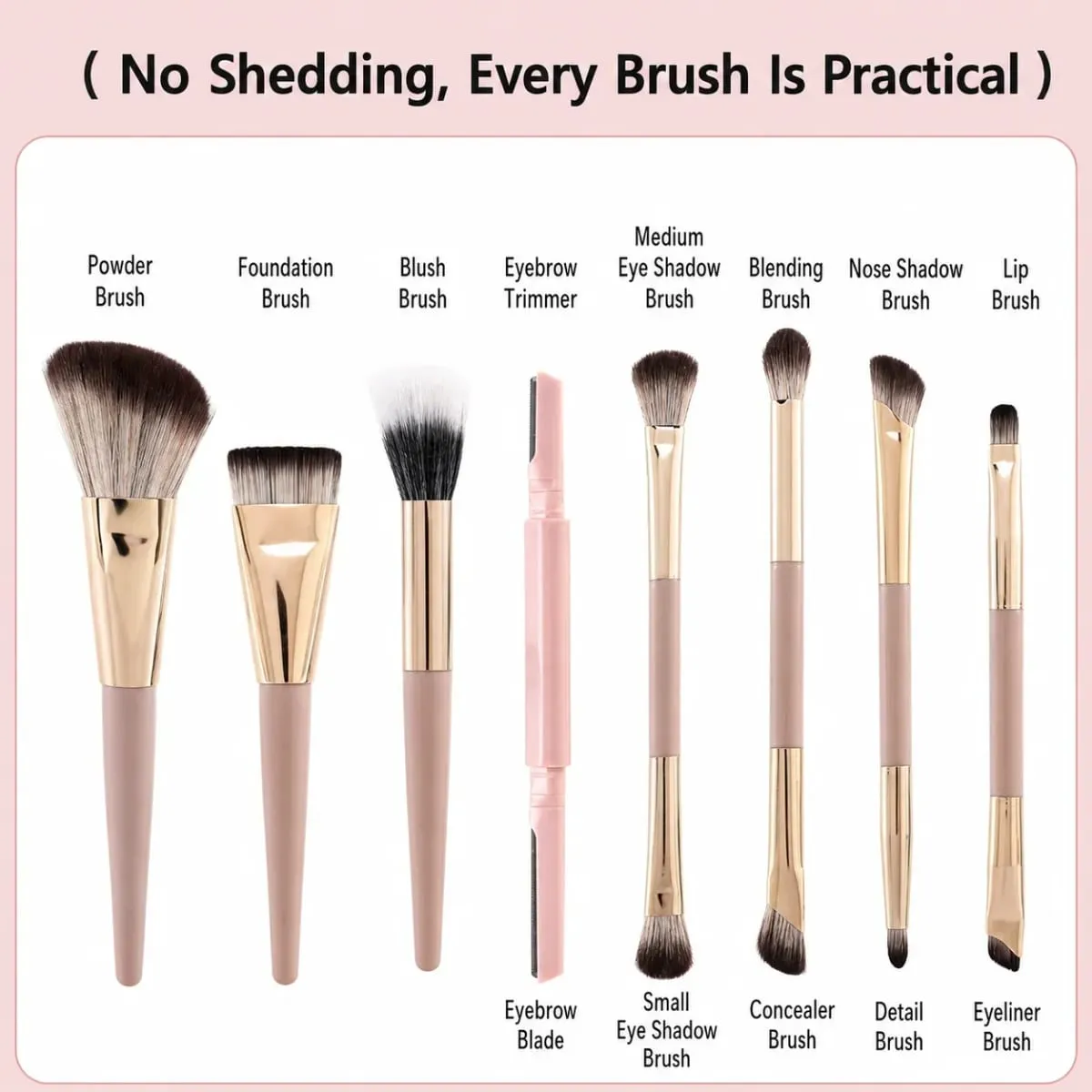 Portable 8 Piece Foldable Dual-Ended Makeup Brush Set Foundation Contour Eyeshadow Blush Concealer Brushes Travel Makeup Tools
