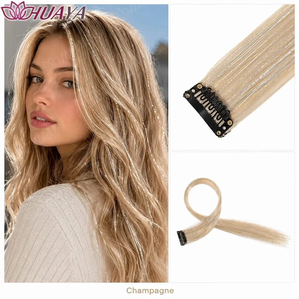 Synthetic Glitter Hair Tinsel Clip In Extensions for Women Girls Colorful Party Festival Cosplay Hair Accessories
