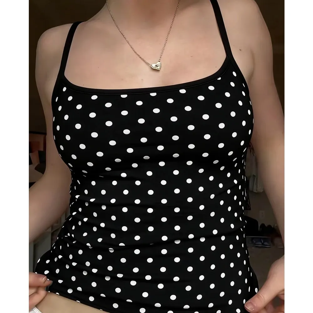 Sexy Polka Dot Tanks Tops for Women Vintage Cute Summer Y2K Coquette Square Neck Camisole Slim Fit Going Out Vests Camis