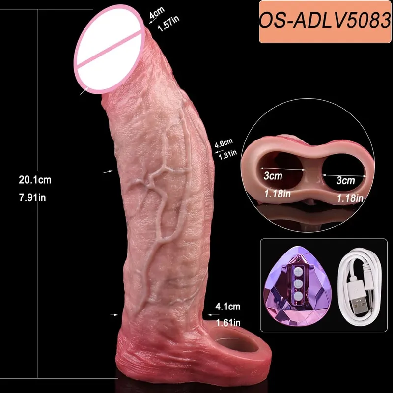 Ultra Realistic Vibrating Penis Sleeve Soft Silicone Hollow Cock Extender Vibration Adult Toy For 18+ Couples Sex Pleasure