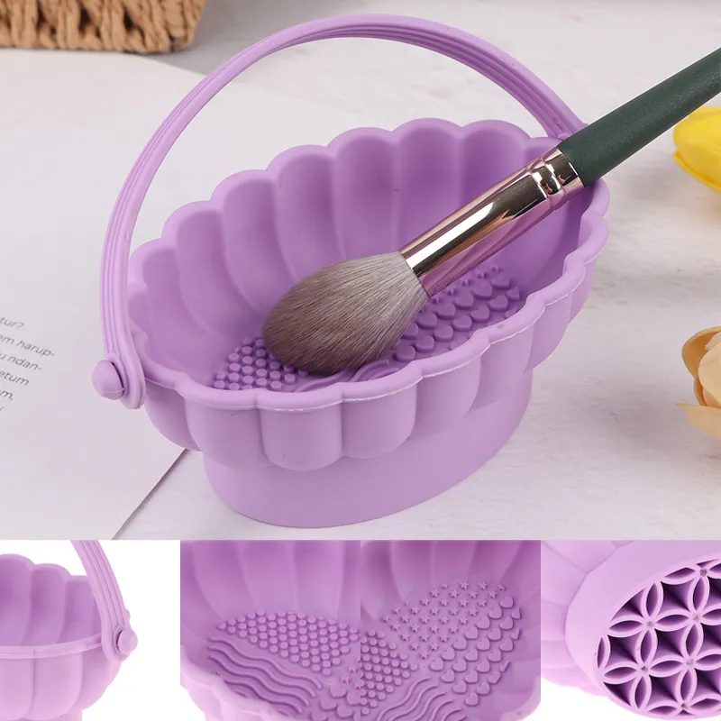 Caja de limpieza de brochas de maquillaje de silicona, cuenco de lavado, estante de secado de huevos, herramienta para polvo, esponja, cepillos de almacenamiento, depurador
