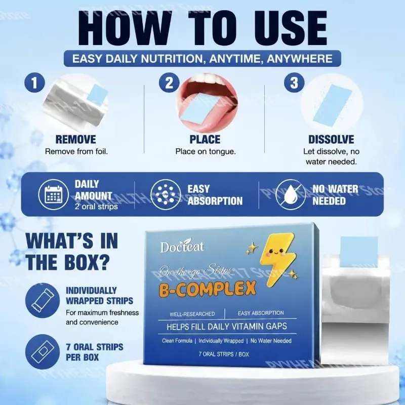 Docteat B-Complex Oral Dissolving Strips Supports Energy Metabolism and Nerve Health Helps Fill Daily Vitamin Gaps 7 Strips