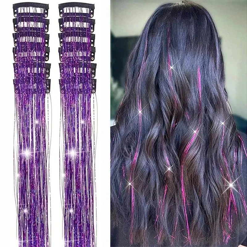 12 pezzi per confezione di fermagli per capelli BB estensioni dei capelli metallizzati lucidi con clip capelli sintetici accessori per capelli scintillanti per le donne