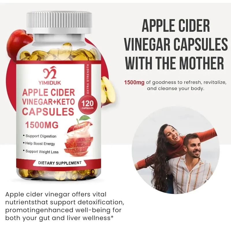Apple Cider Vinegar Supplements with Mother - 1500 mg - ACV Capsules for Digestion Keto Cleansing and Balanced Nutrition