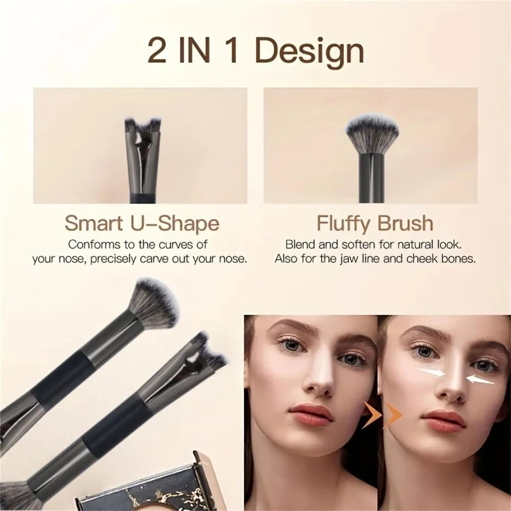 2 PCS Makeup Brushes U-Shaped Makeup Brush & Nose Shadow Brush