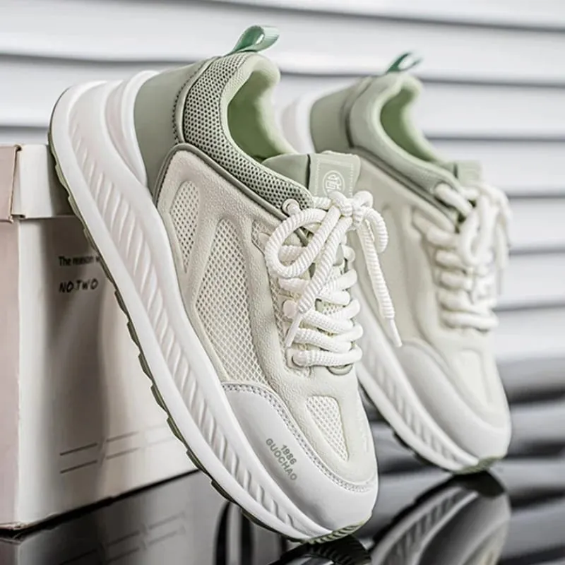 Spring Summer Men Sneakers Breathable Mesh Casual Shoes Platform Chunky Dad Footwear Lace Up Male Walking Running Shoes — image 2