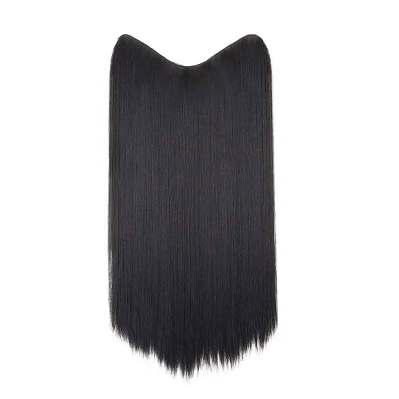 24Inch Synthetic Long Straight One Piece 4 Clips Hair Extensions Invisible Hairpiece Soft Fake Hair For Women Daily Wear