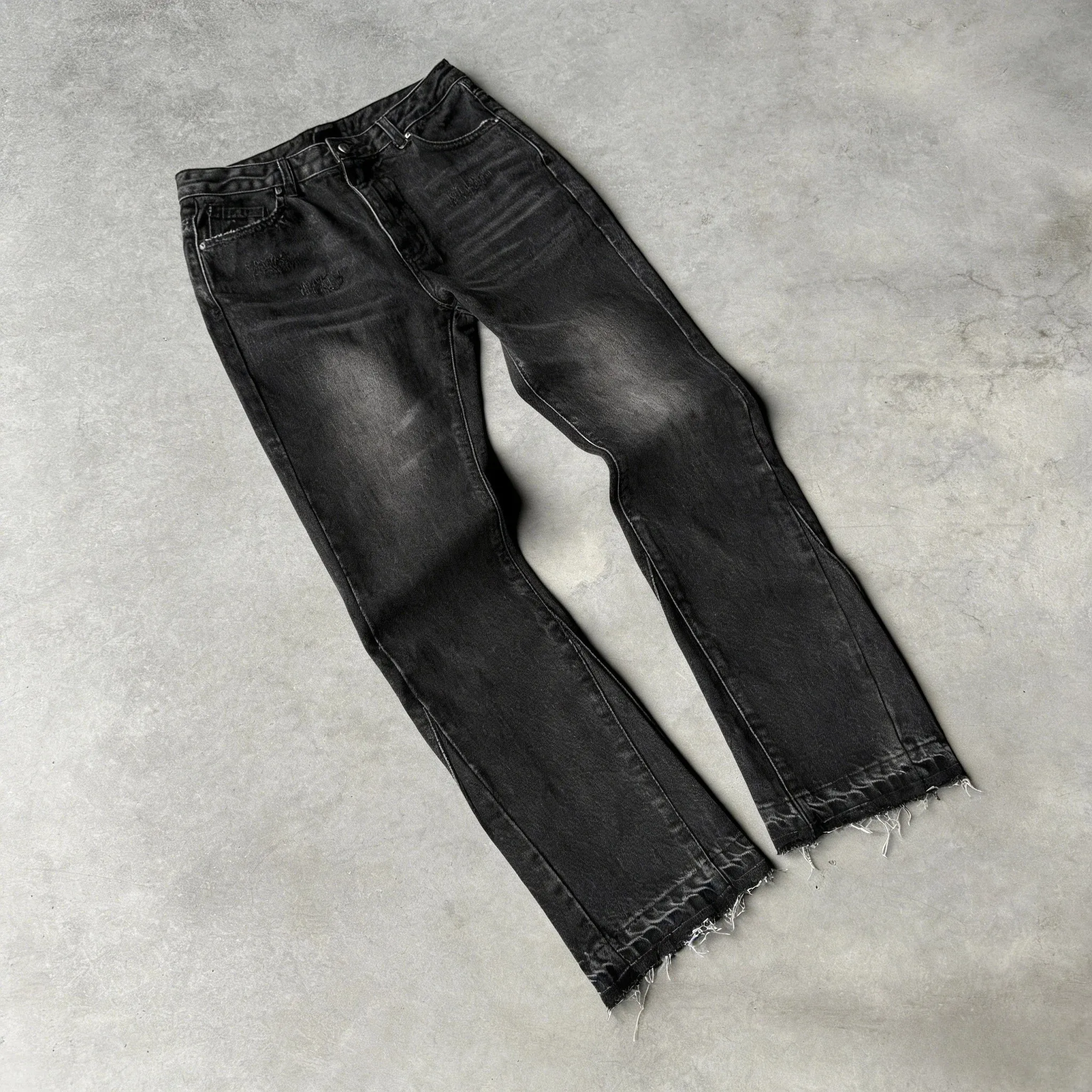 Hip Hop Straight Leg Pants Gothic Fringed Casual Micro Flared Pants Y2K Vintage Slim Fit Jeans Trendy Washed Men Women Harajuku