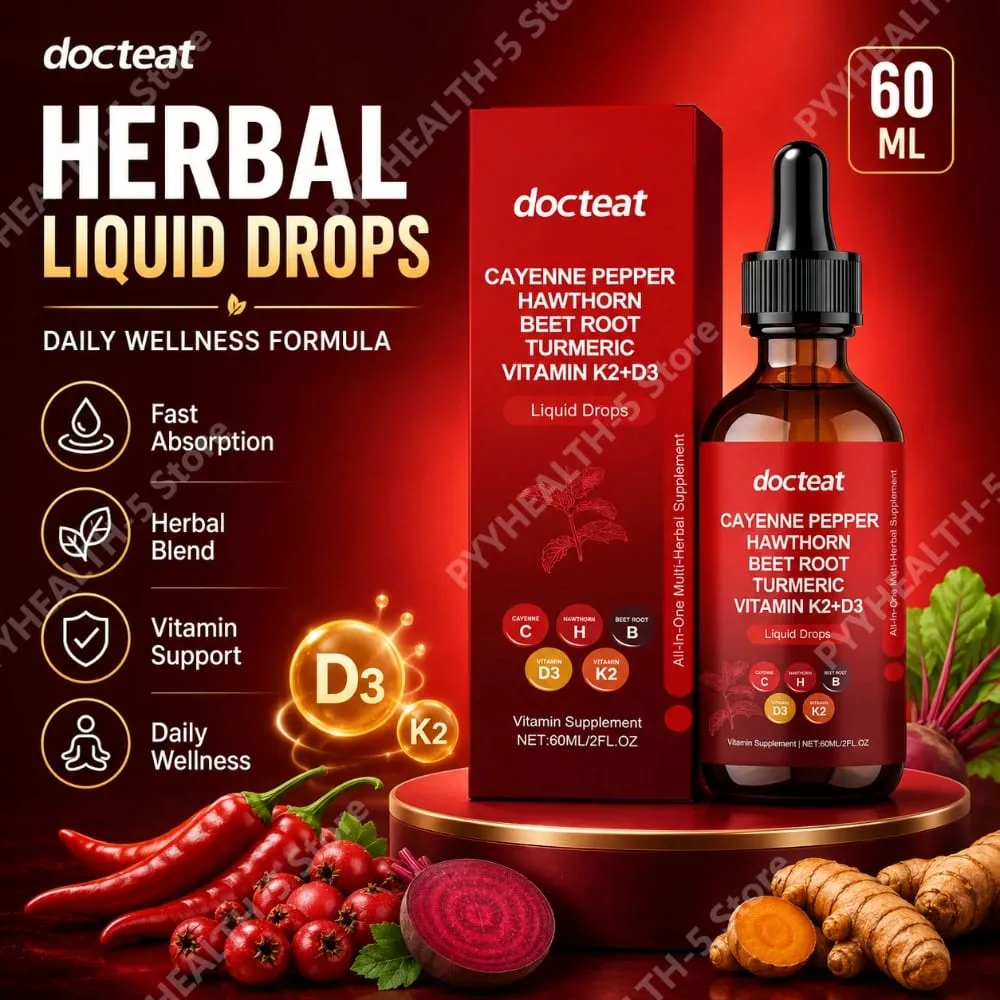Docteat Vitamin Drops K2 + D3 Liquid Supplement with Cayenne Pepper and Hawthorn Helps Maintain Good Health 60 ML — image 1