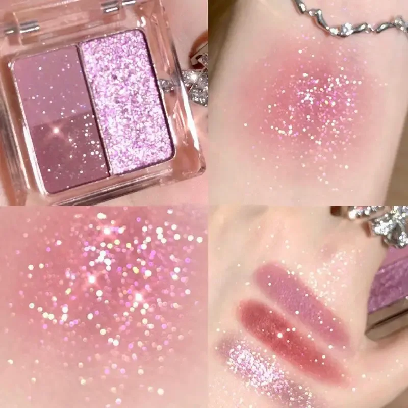 3 Colors Glitter Eyeshadow Palette Mini Shimmer Diamond Sparkle Eye Makeup Fine Sequins Long Lasting for Daily Dating Party