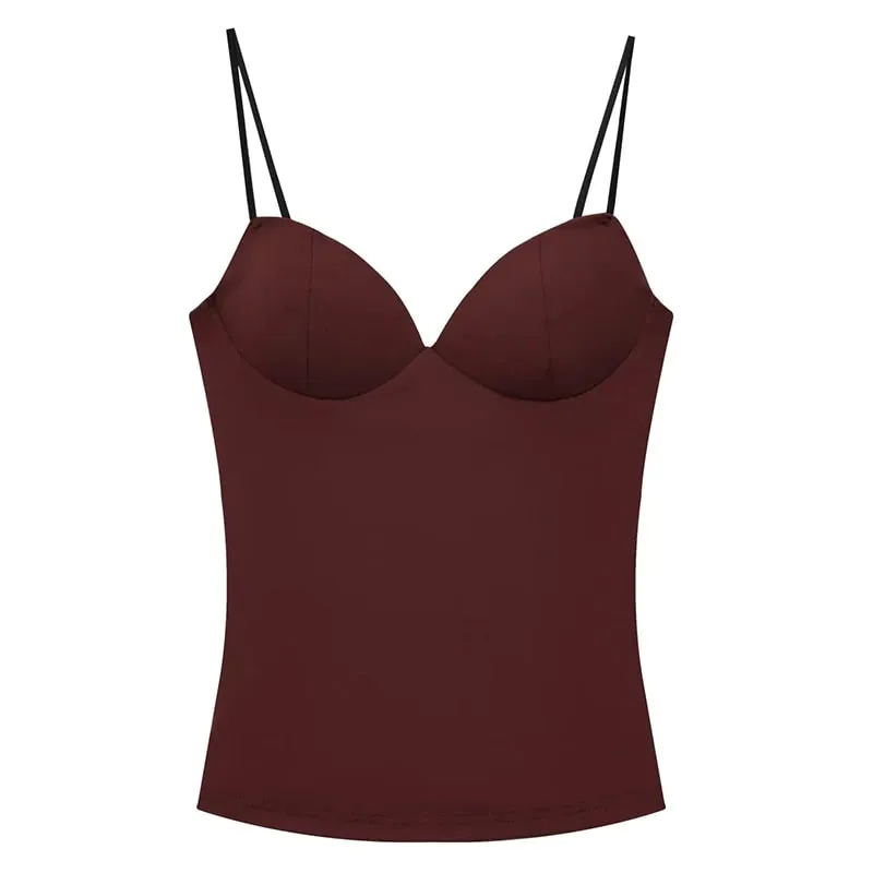 Sleeveless Crop Tops For Woman Corset Camisole Brown Top Women Bodycon Backless Sexy Tops With Straps Bustier Tank Tops