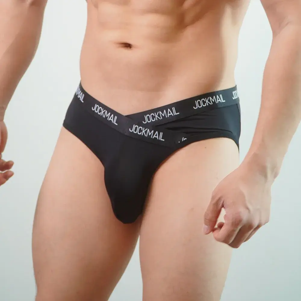 Jockmail Herren-Unterwäsche, niedrige Taille, sexy Brief, Sport, atmungsaktiv, Sommer-Eis-Seiden-Slip, große Tasche, Nylon, einfarbig, Mann-Höschen