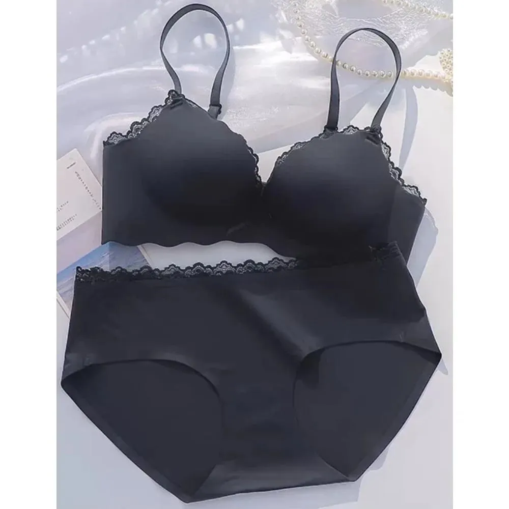 AA Cup Padded Push‑up Bra Panty Set Wireless Seamless One‑piece Lingerie Suit for Small Flat Chest Soft Daily Casual Underwear
