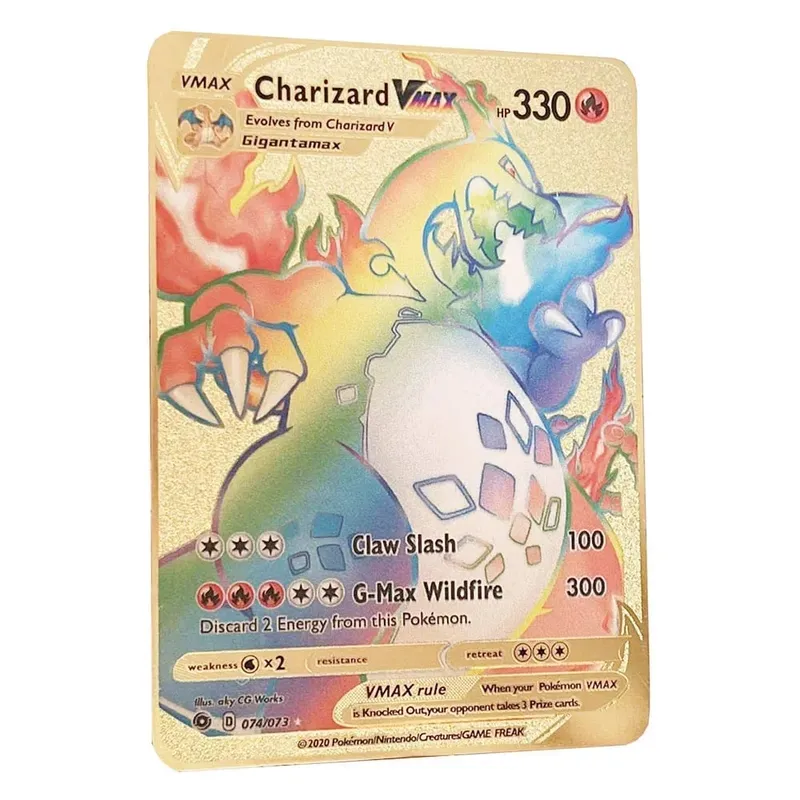 Pokemon Card Vmax Metal Pokémon Letters Pikachu Gx Mewtwo Charizard Vstar Anime Games Toys Golden Iron Playing Cards Kids Gifts — image 10