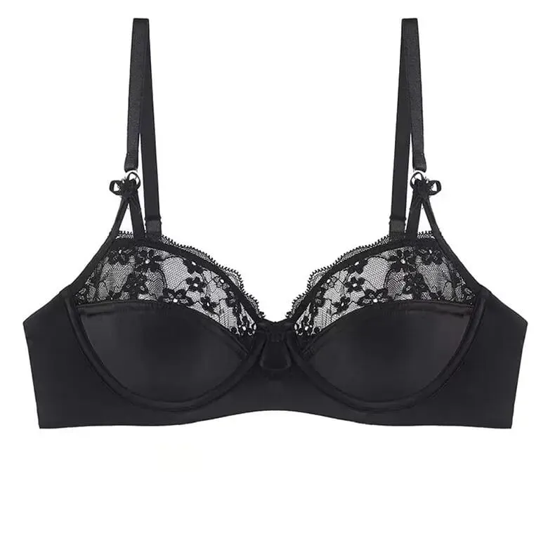Women Thin French Half Cup Lace Bra Set Minimizer for Big Bust Push Up Anti-Sagging Side Support Comfort Sexy Daily Lingerie Set