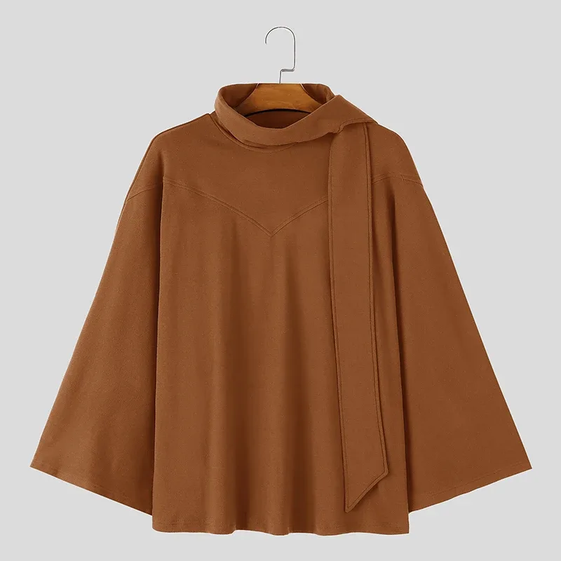 Men's Sweatshirts Solid Cloak Cape For Man Long Sleeve Scarf Collar Streetwear Autumn Winter Fashion Ponchos Hoodies — image 6