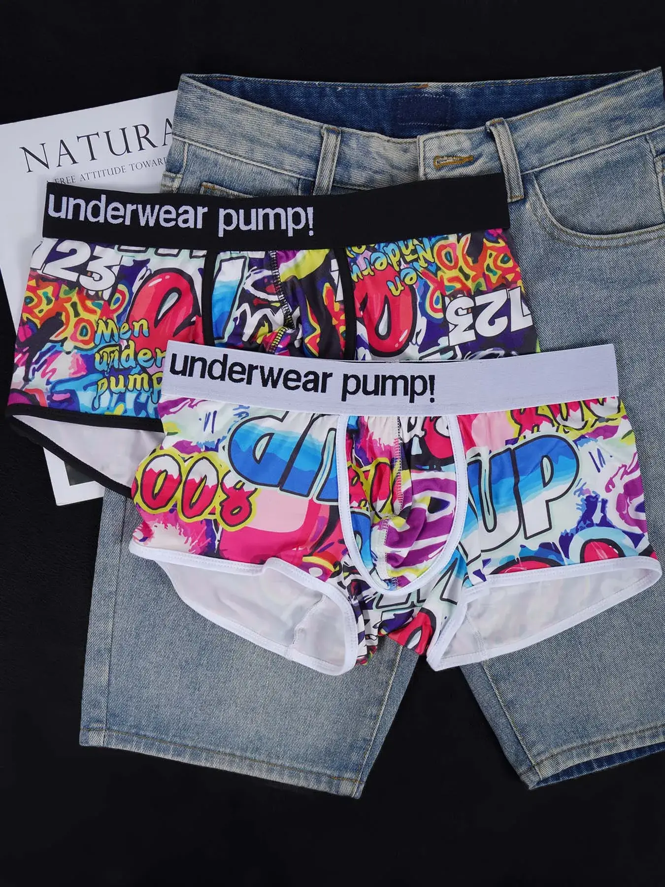 1PCS Men's Cotton Nylon Blend Boxer Briefs All-Over Graffiti Print Wide Elastic Waistband Non-Tight Fashion Sport Underwear