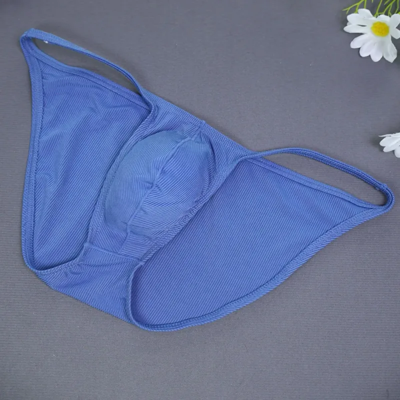 1pc Men Ribbing High Fork Underwear Brief U Convex Pouch Low Rise Panties Solid Color Breathable Comfortable Underpants