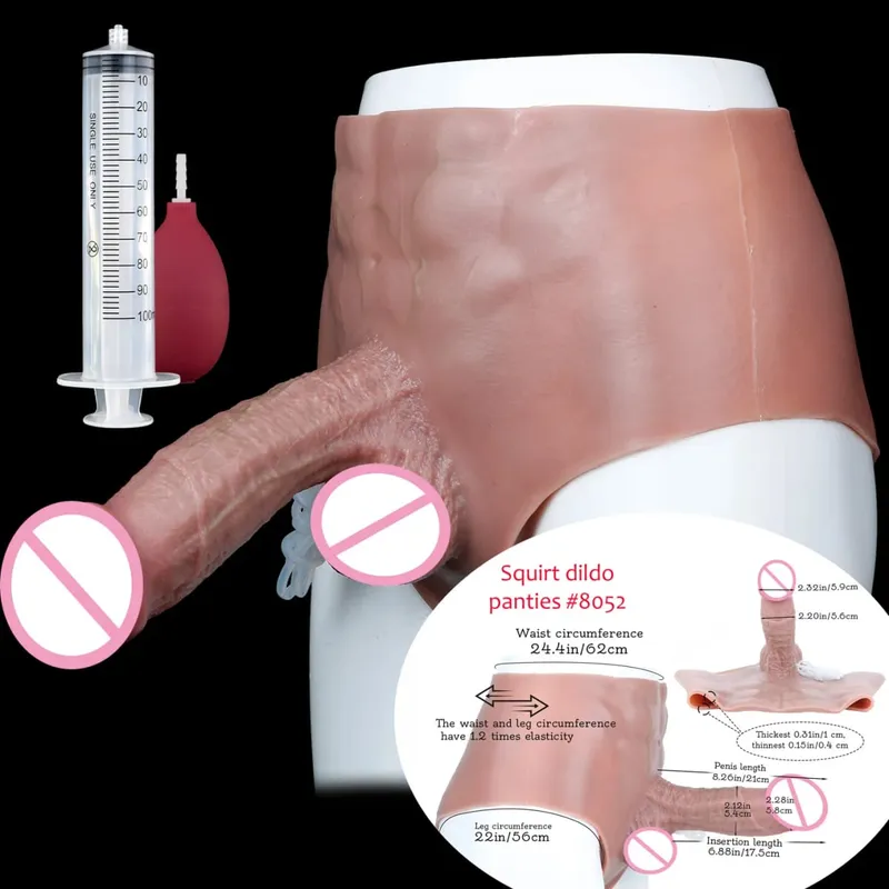 Black Nude Silicone Squirting Panties With Simulated Solid Penis Strapon Big Realistic Ejaculation Dildo Sex Toy For Women