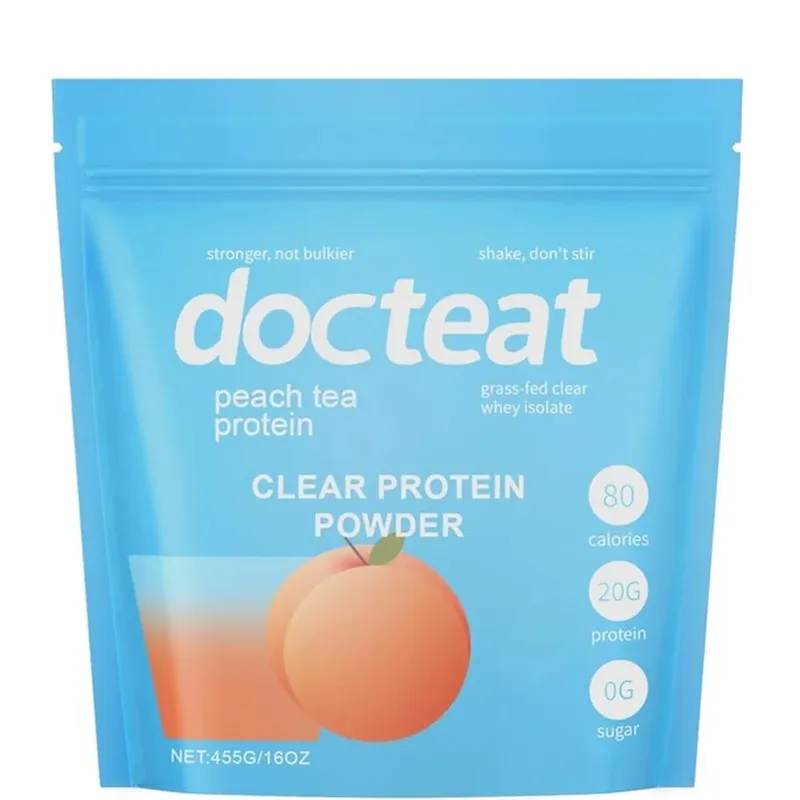Docteat Peach Tea Clear Protein Powder 455g Whey Isolate & Stevia 20g Protein Low Fat 0g Sugar Fitness Workout Recovery Support