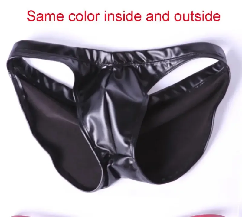 Oil Glossy Swimming Briefs PU Lather Elastic Low-rise Buttocks-Lifting Slip Bikini Shirring Crotch Seam Underwear Bathing Shorts