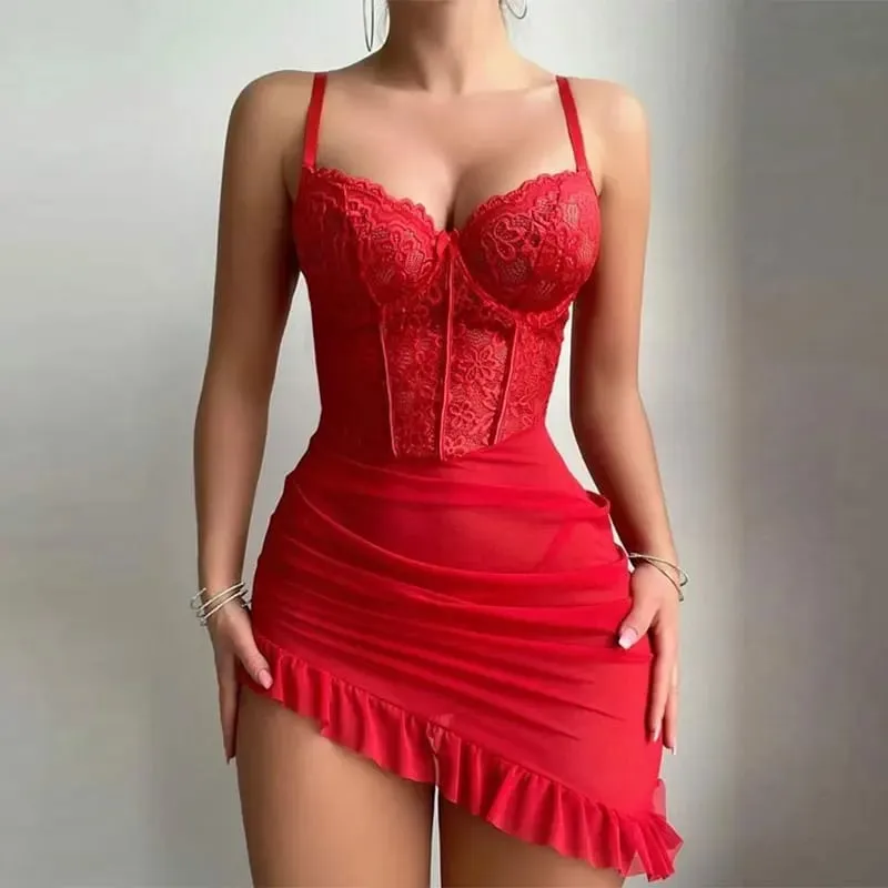 New Transparent Bra And Thong Underwear Set Women's Lingerie Night Dress Delicate Nightgown With Panties Steel Ring Push Up Bras — image 9