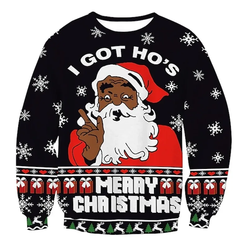 Funny Santa Claus Pattern Ugly Christmas Sweatshirt Men New 3d Printed Xmas Party Crew Neck Long Sleeve Women New Year Hoodies
