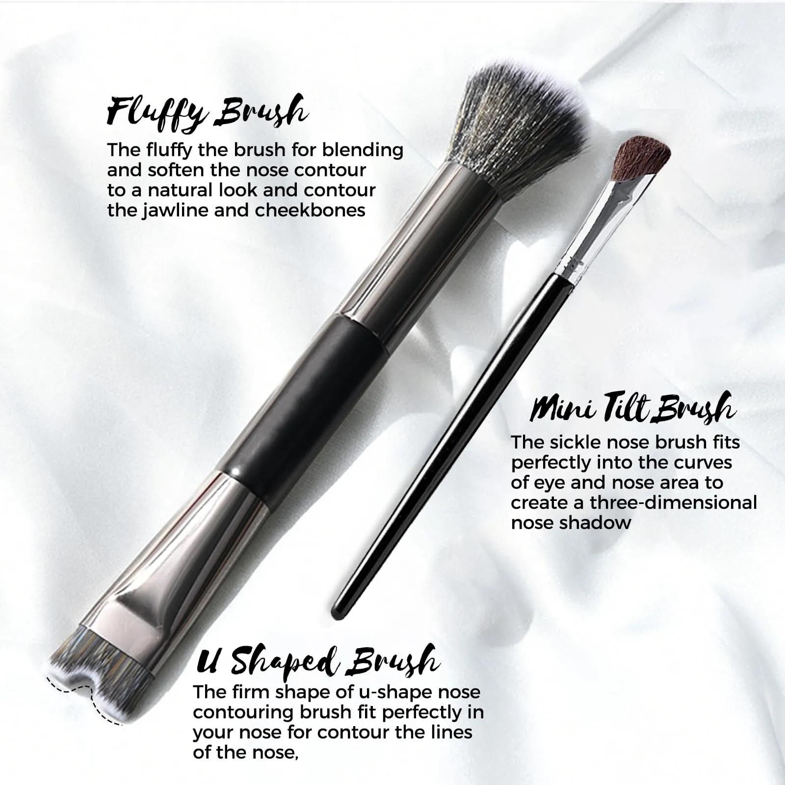 2 PCS Makeup Brushes U-Shaped Makeup Brush & Nose Shadow Brush