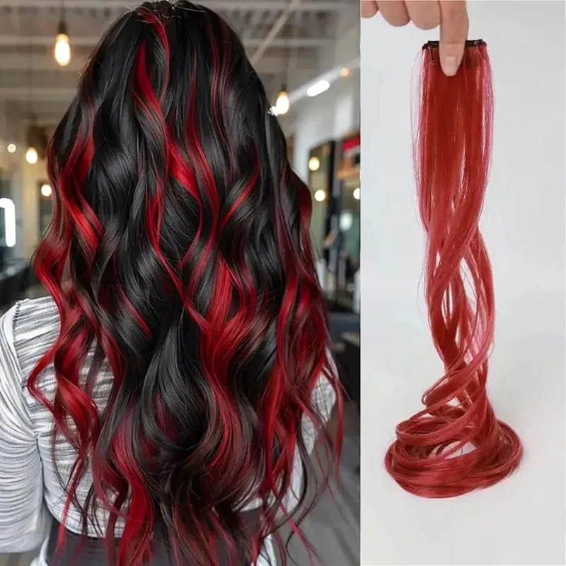 2PCS Rainbow Mixed Color Clip In Hair Extensions 20 Inch Curly Synthetic Hair for Girls Women Halloween Cosplay Party