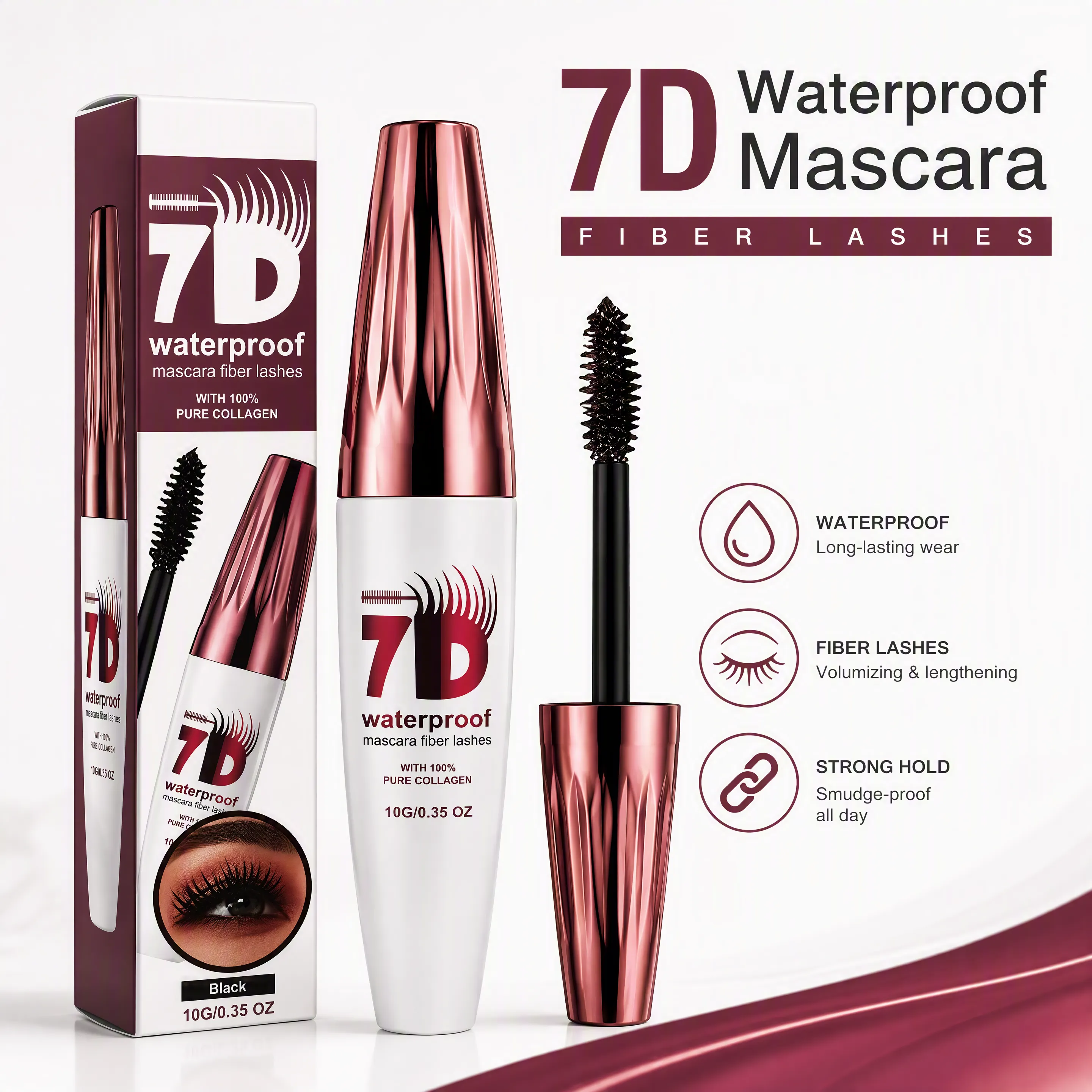 3 Color 7D Waterproof Mascara Long-Lasting & Buildable Volume Length Exquisitely Full Lashes Smudge-Proof Thickening Eye Makeup