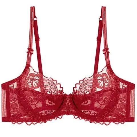 French Lace Lingerie Set Women Ultra Thin Sexy Underwire Bra&Panty Push Up Gather Breasts Pure Desire Large Breasts Support — image 8