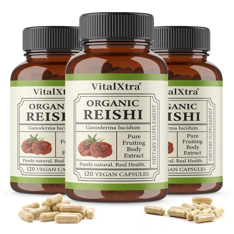Kapsul Cendawan Reishi 1000mg Ganoderma Lucidum Menyokong Relaksasi Kesihatan Kekebalan Tubuh Tidur & Tenaga Asli Vegan Bukan GMO — image 9