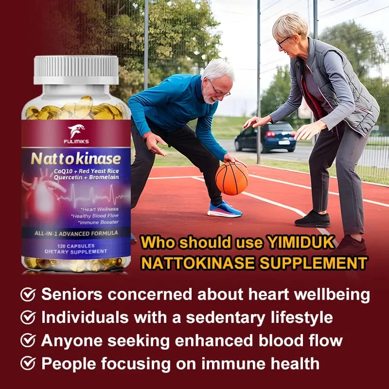 Nattokinase Capsules with CoQ10 Quercetin Support Healthy Circulation Blood Flow & Heart Inflammation Vitality & Longevity