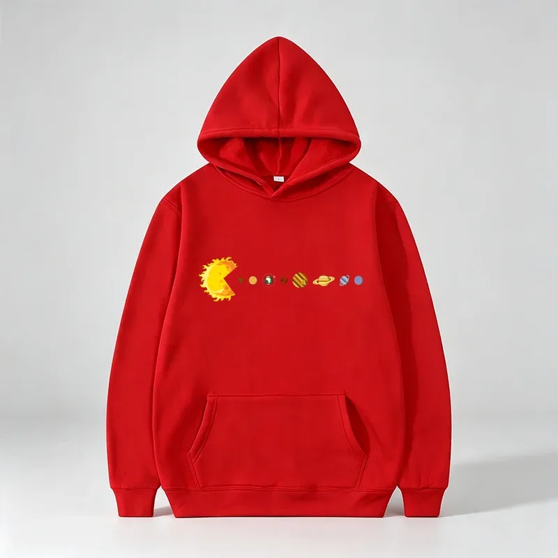 Men's Casual Hoodie Funny Sun Planets Print Pullover Hooded Sweatshirt Long Sleeve Loose Streetwear Hoodies With Pocket wx338