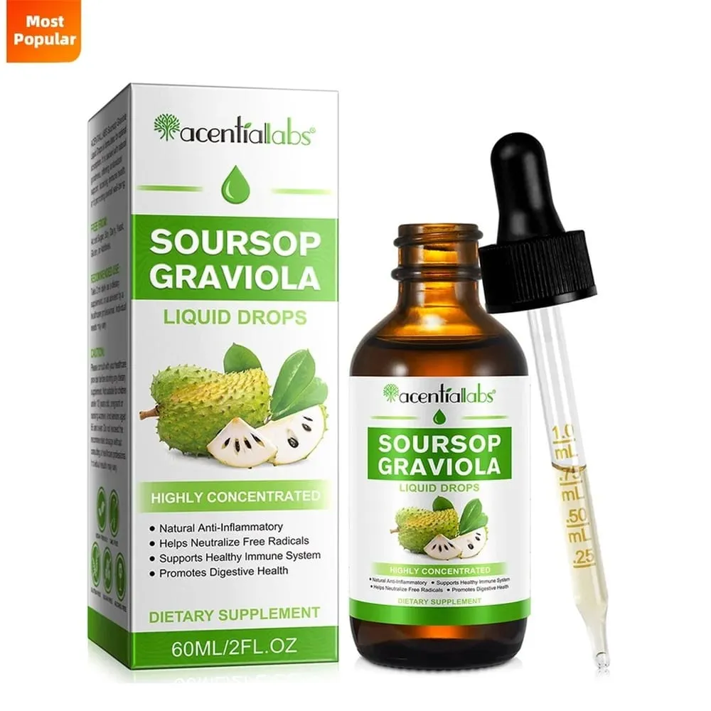 AcentiLabs Soursop Graviola Liquid Drops Vitamin C Supports Digestive Health Immune System Free Radical Defense 60ml for Adults