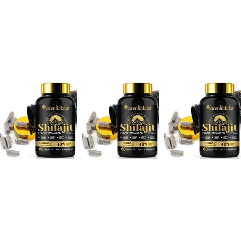 Shilajit Resin Capsules from Himalayas 1000mg 10:1 Extract 40% Fulvic Acid 60 Count Supports Stamina & Endurance Brain Function