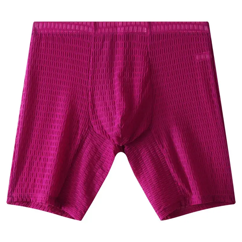 Men's Waffle Texture Boxy Underwear Extended Boxer Briefs Mid Rise Sheer Mesh Flirtatious Casual Athletic Sports Trunks Knickers