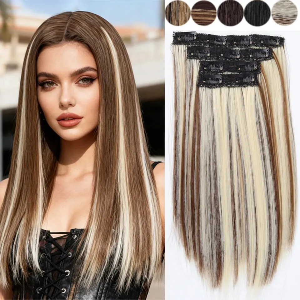 14inch Synthetic Wig Four-Piece Straight Hair Extension Wig BB Clip Style Suitable For Women Christmas New Year Carnival Music
