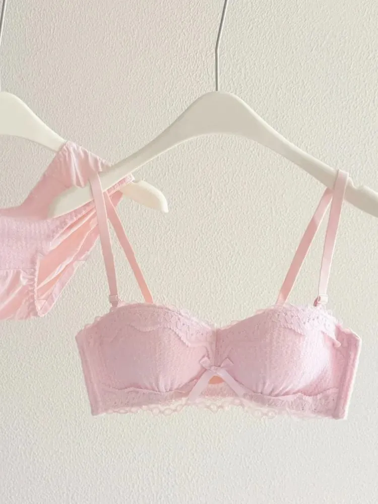 Lace Sexy Lingerie Set Push Up Thick Padded Small Breast Enhance Shaping Half Cup Bra Concealed Brief Intimates Underwear