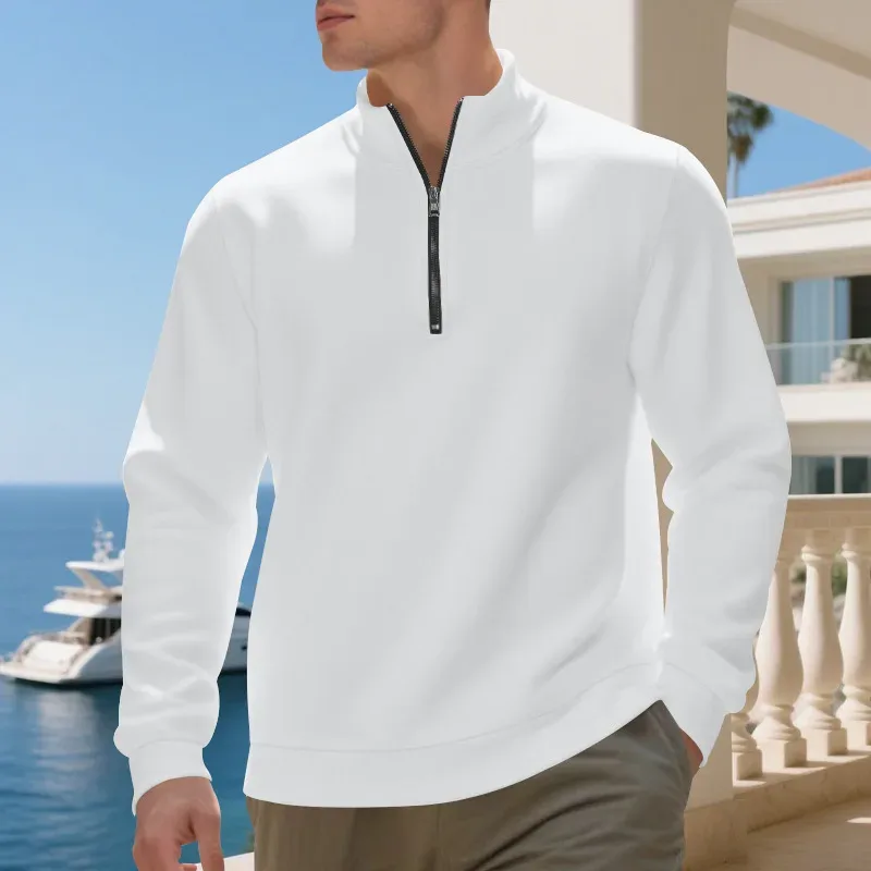 2026 New Fleece Lined Half Zip Sweatshirt for Men, Autumn Winter Solid Color Plus Size Casual Pullover Hoodie Daily Leisure Wear