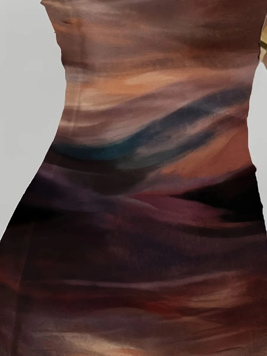 Elegant Women's Knitted Gradient Print Mini Dress Spring Summer New Style Party Holiday Sexy Strapless Slim Fit Gown