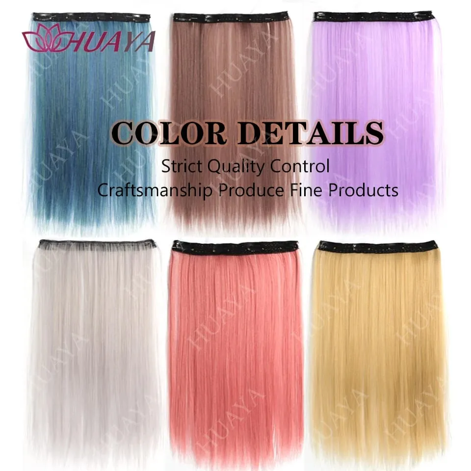 SyntheticColored Hair Extensions 20Inch Cosplay Hairpiece Straight One Piece With 4Clips In Hair Extensions for Women Halloween