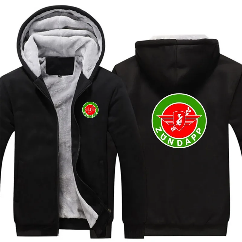 Men's Jackets Winter Hooded Warm Coat 2026 Zundapp Motorcycles Logo Print Plush Casual Thicken Lined Fleece Clothing Hoodies