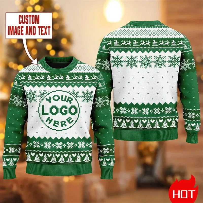 Custom Logo 3D Printed Sweatshirt Menwomen Ugly Christmas Sweater Diy Personalized Design Custom Image Pullovers Unisex Tops