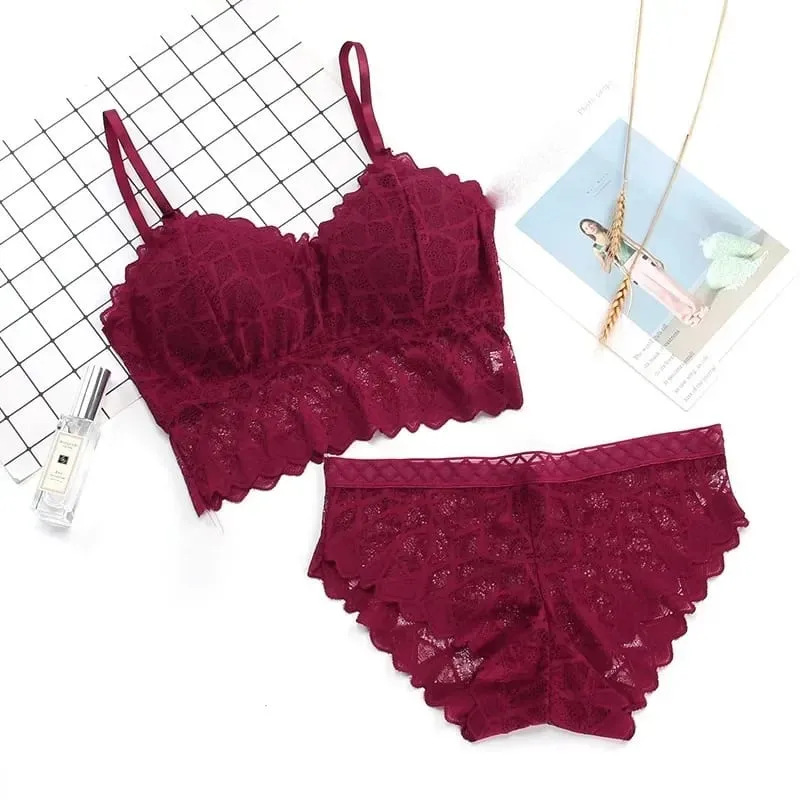 Women's Bra Set Sexy Beauty Back Tops Lace Push-up Bras and Panty Sets Wire Free Lingerie Solid Padded Intimates Underwear — image 11