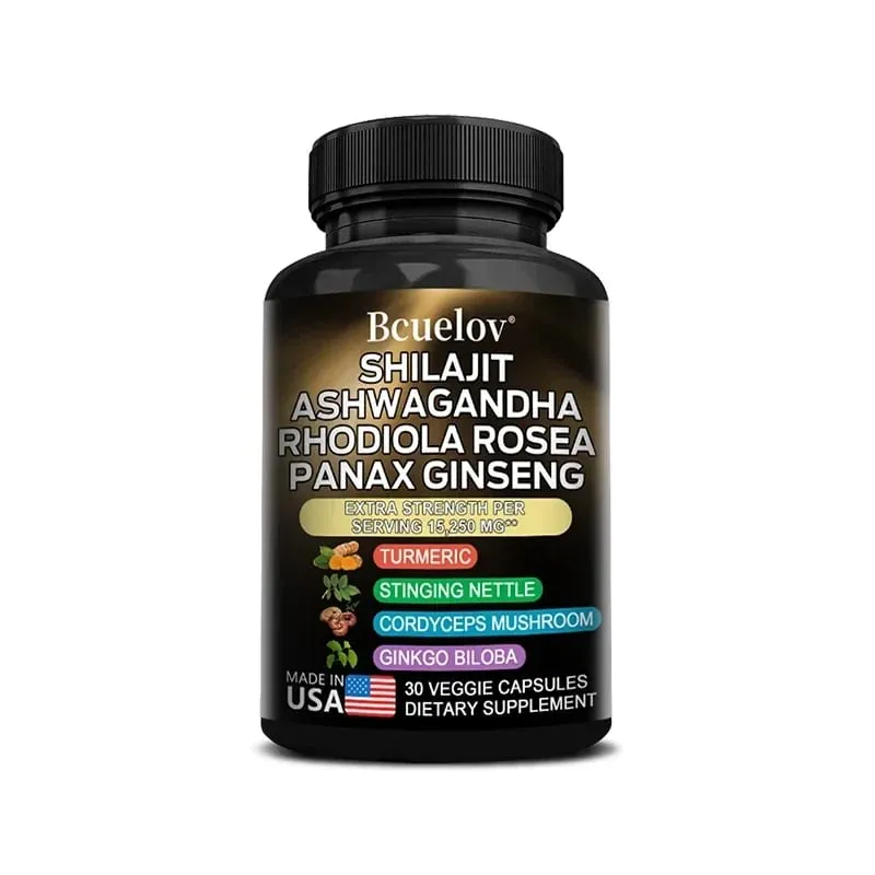 8-in-1 Shilajit Pure Himalaya Capsules with Ashwagandha Rhodiola and Panax Ginseng To Support Brain Joint and Immune Health