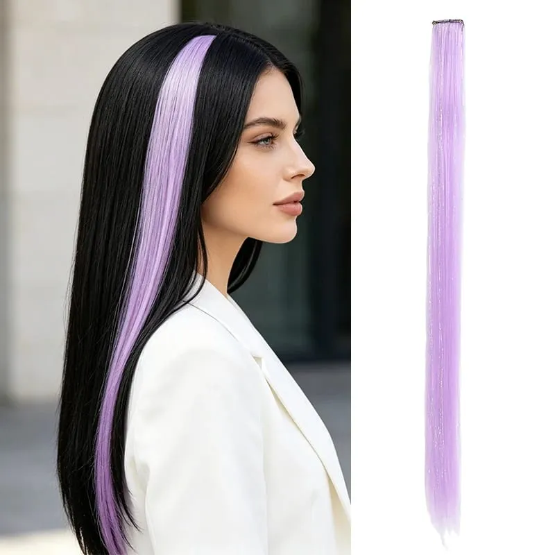 BB Clip in Synthetic Hair Extensions with Laser Silver Threads Colorful Shiny Hair Pieces for Party Daily Use No Damage