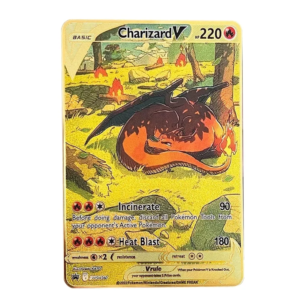 Pokemon Card Vmax Metal Pokémon Letters Pikachu Gx Mewtwo Charizard Vstar Anime Games Toys Golden Iron Playing Cards Kids Gifts — image 5