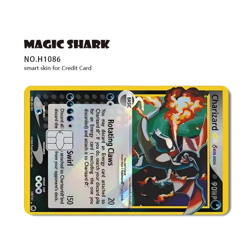 Magic Shark Mew Charizard EX Eevee Gengar Pikachu TCG Card Holographic Laser Skin Film Sticker for Bank Credit Card — image 24